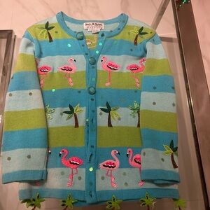 Jack B. Quick Flamingo and Palm Tree Cardigan Sweater